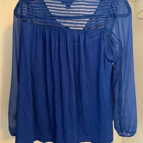 Lucky Brand Royal Blue Sheer Sleeve Blouse Women’s Size Small - Picture 2 of 3